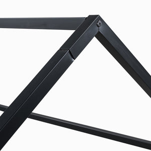 English Elm Twin Metal House Bed with Roof, Fence & Door — Enclosed Playful Twin Frame for Imaginative Kids Sleeps Black MF315932AAB