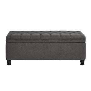 English Elm Upholstered Tufted Linen Storage Bench with Spindle Legs for Bedroom Entryway W2186P151307