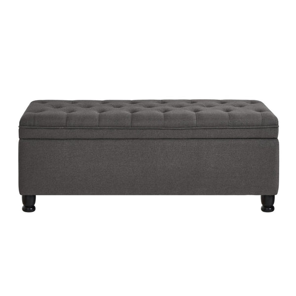 English Elm Upholstered Tufted Linen Storage Bench with Spindle Legs for Bedroom Entryway W2186P151307