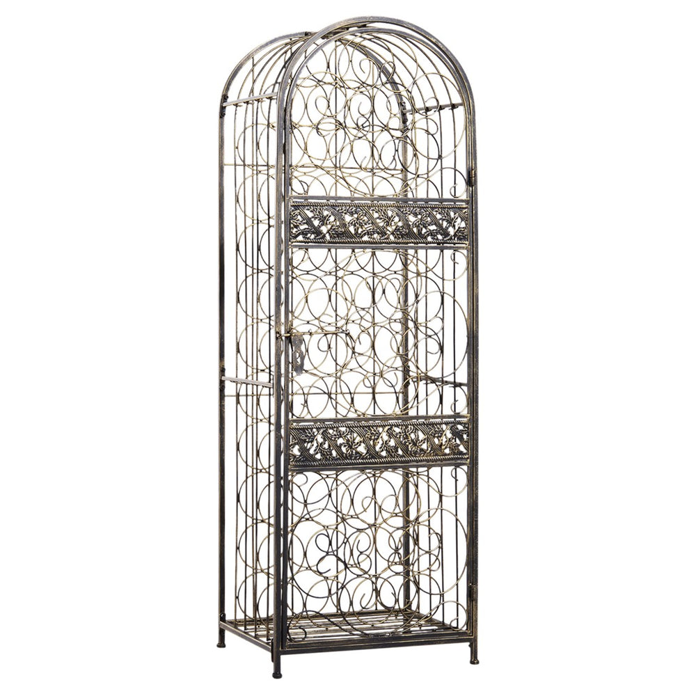 English Elm Homcom 45 Bottle Wrought Iron Jail Wine Rack with Scrollwork and Antique Bronze Finish W2225P156400
