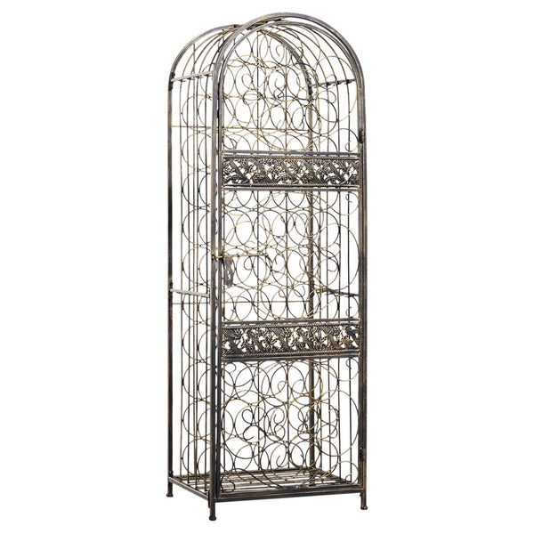 English Elm Homcom 45 Bottle Wrought Iron Jail Wine Rack with Scrollwork and Antique Bronze Finish W2225P156400