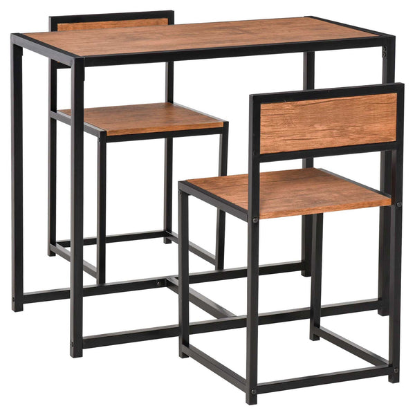 English Elm HOMCOM Industrial 3-Piece Dining Set for 2 with MDF Top, Steel Legs & Footrest — Compact Brown Comfort W2225P157900