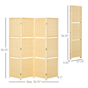 English Elm Homcom 4-Panel Folding Bamboo Room Divider Screen, Stylish Privacy Partition With Storage Shelves W2225P156391