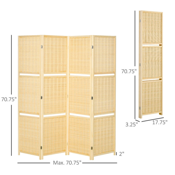 English Elm Homcom 4-Panel Folding Bamboo Room Divider Screen, Stylish Privacy Partition With Storage Shelves W2225P156391