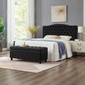 English Elm Upholstered Tufted Linen Storage Bench with Spindle Legs for Bedroom Entryway W2186P151305
