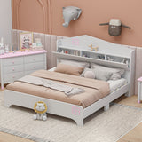 Hearth and Haven Wooden Full Size House Bed with Storage Headboard , Kids Bed with Storage Shelf, White WF311842AAK