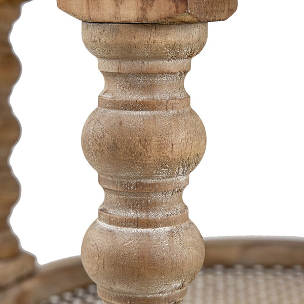 English Elm D29.7" Round Two-tier Side Table Wicker Cane Shelf Turned Legs Artisan Living Room Brown W2078P155914