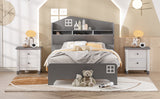 English Elm Wooden Twin Size House Bed With Storage Headboard ,Kids Bed With Storage Shelf,Grey