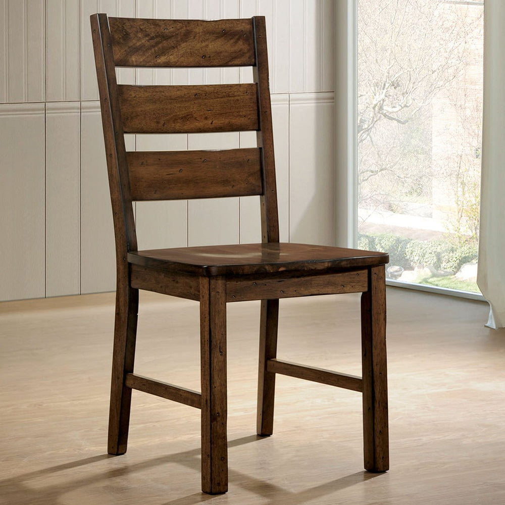 English Elm Set of 2 Walnut Finish Ladder Back Side Chairs — Industrial Rustic Dining Seating with Angled Comfort B016P156595
