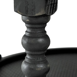 English Elm D29.7" Round Two-tier Side Table Wicker Cane Shelf Turned Legs Artisan Living Room Black W2078P155915
