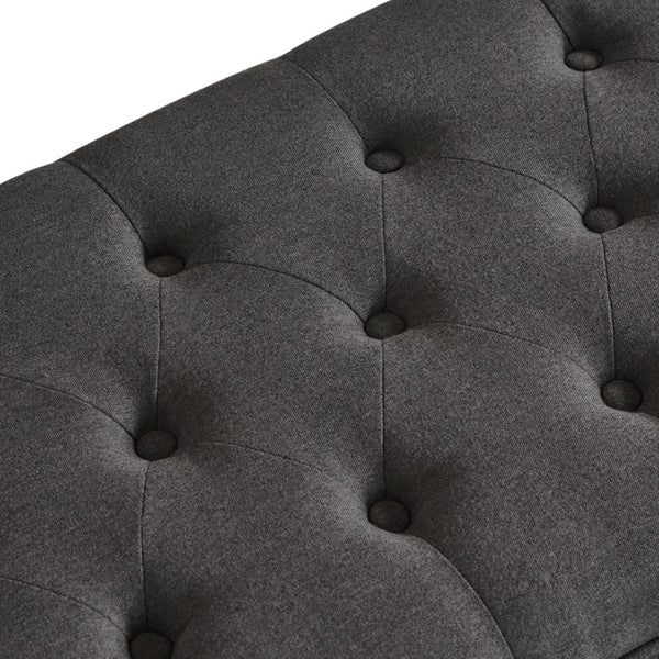 English Elm Upholstered Tufted Linen Storage Bench with Spindle Legs for Bedroom Entryway W2186P151307