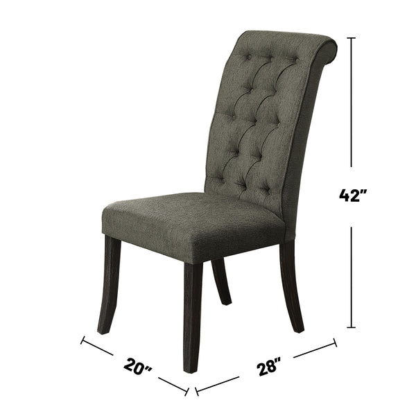 English Elm Set of 2 Upholstered Side Chairs with Tufted Scrolled Back, Antique Black Frame, Gray Seat Comfort B016P156581