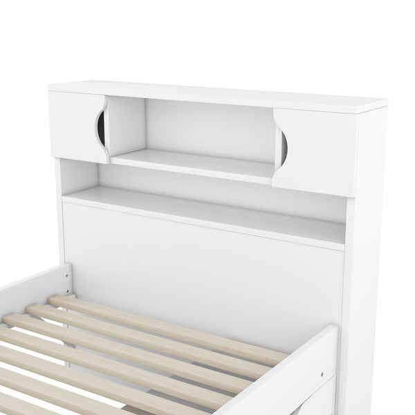 English Elm Twin Captain Platform Bed Frame with Built-In Bookcase, Four Drawers & Slat Support for Storage White GX001828AAK