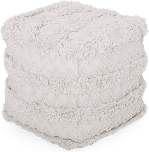 English Elm Christopher Knight Home® - WOVEN Cotton Pouf White Handwoven Boho Tufted Diamond Accent Cube Removable Cover, 18" Durable 67855.00
