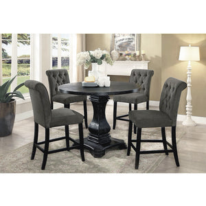 English Elm Set of 2 Counter Height Dining Chairs Antique Black Wood, Padded Gray Linen-Style Seats with Tilted Legs B016P156580