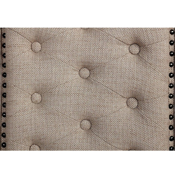 English Elm Set of 2 Beige Upholstered Side Chairs with Button Tufting, Nailhead Trim & Rustic Wood Finish B016P156590