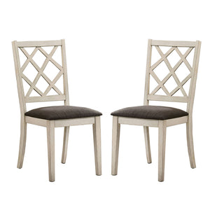 English Elm Set of 2 Two-Tone Crisscross Side Chairs in Antique White Frame with Gray Fabric Cushions, Transitional Elegance B016P156544
