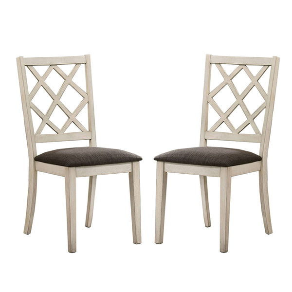 English Elm Set of 2 Two-Tone Crisscross Side Chairs in Antique White Frame with Gray Fabric Cushions, Transitional Elegance B016P156544