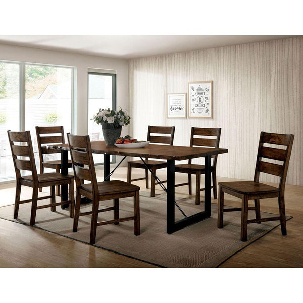 English Elm Set of 2 Walnut Finish Ladder Back Side Chairs — Industrial Rustic Dining Seating with Angled Comfort B016P156595