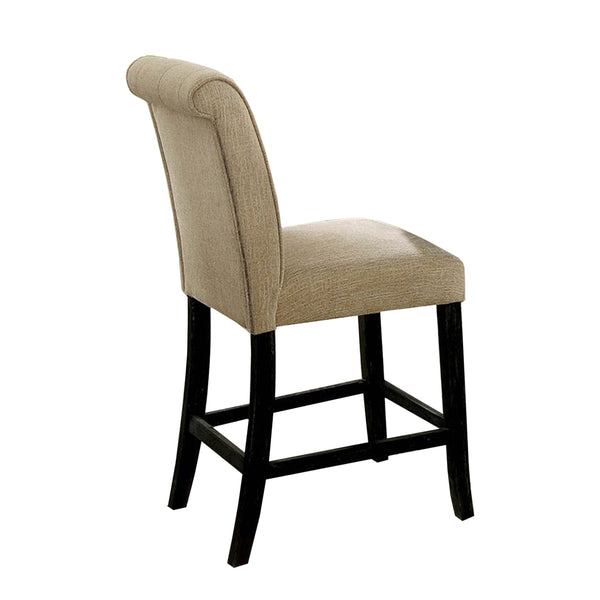 English Elm Set of 2 Padded Chenille Dining Chairs Solid Wood Antique Black Finish Beige Linen Comfort Seat B016P156584