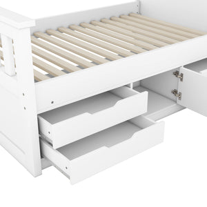 English Elm Twin Captain Platform Bed Frame with Built-In Bookcase, Four Drawers & Slat Support for Storage White GX001828AAK