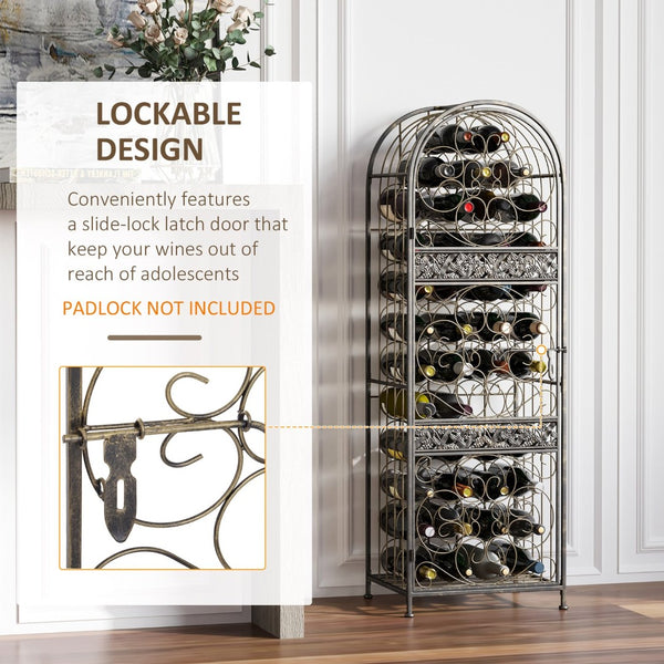 English Elm Homcom 45 Bottle Wrought Iron Jail Wine Rack with Scrollwork and Antique Bronze Finish W2225P156400