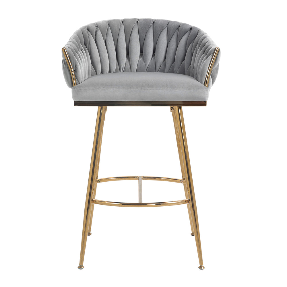 English Elm 26'' Velvet Counter Height Bar Stools Set of 2 with Hand-Wave Back, Gold Chrome Base, Plush Cushion Grey W2215P147901