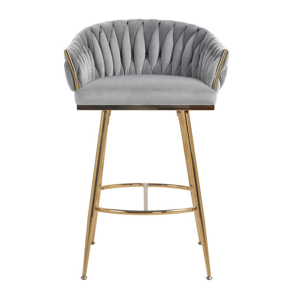 English Elm 26'' Velvet Counter Height Bar Stools Set of 2 with Hand-Wave Back, Gold Chrome Base, Plush Cushion Grey W2215P147901