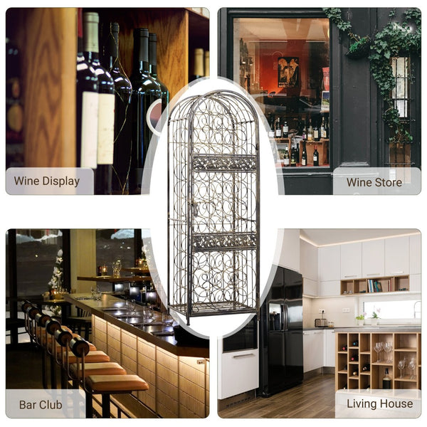 English Elm Homcom 45 Bottle Wrought Iron Jail Wine Rack with Scrollwork and Antique Bronze Finish W2225P156400