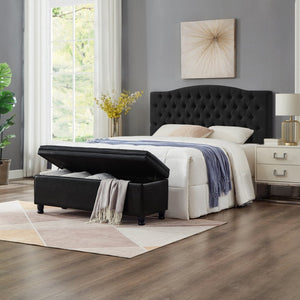 English Elm Upholstered Tufted Linen Storage Bench with Spindle Legs for Bedroom Entryway W2186P151305