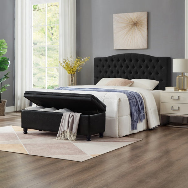 English Elm Upholstered Tufted Linen Storage Bench with Spindle Legs for Bedroom Entryway W2186P151305