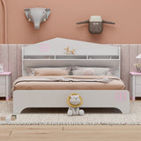 Hearth and Haven Wooden Full Size House Bed with Storage Headboard , Kids Bed with Storage Shelf, White WF311842AAK