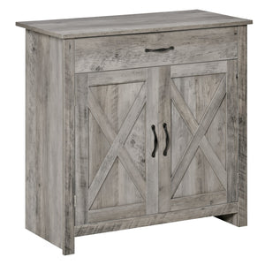 English Elm HOMCOM Farmhouse Coffee Bar Cabinet with Rustic Sliding Barn Door, Wine Racks, Drawers & Shelves for Kitchen and Dining Room (31.5" W) Natural W2225P156395