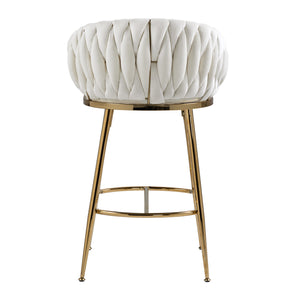 English Elm 26'' Velvet Counter Height Bar Stools Set of 2 with Hand-Wave Back, Gold Chrome Base, Plush Cushion Beige W2215P147899