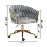 Hearth and Haven Modern Design The Backrest Is Hand-Woven Office Chair, Vanity Chairs with Wheels, Height Adjustable, 360°Swivel For Bedroom, Living Room W2215P147915