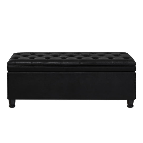 English Elm Upholstered Tufted Linen Storage Bench with Spindle Legs for Bedroom Entryway W2186P151305