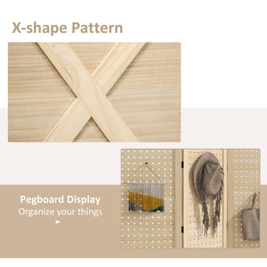 English Elm HOMCOM 3-Panel Wood Room Divider with Floral Louvered Panels, Folding Privacy Screen, 67" Tall Natural W2225P156392