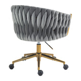 Hearth and Haven Modern Design The Backrest Is Hand-Woven Office Chair, Vanity Chairs with Wheels, Height Adjustable, 360°Swivel For Bedroom, Living Room W2215P147915