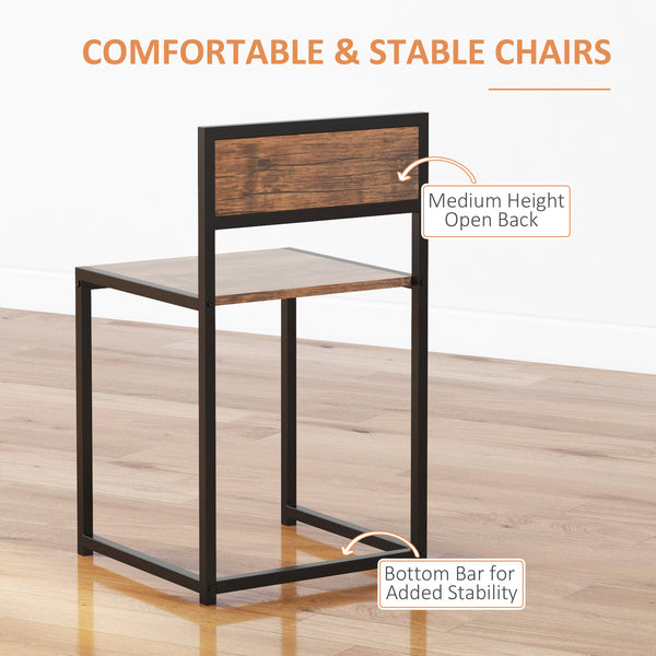 English Elm HOMCOM Industrial 3-Piece Dining Set for 2 with MDF Top, Steel Legs & Footrest — Compact Brown Comfort W2225P157900