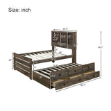 Hearth and Haven Radiate Twin Size Bookcase Captain Bed with 3 Drawers and Trundle, Rustic Brown BS316105AAD