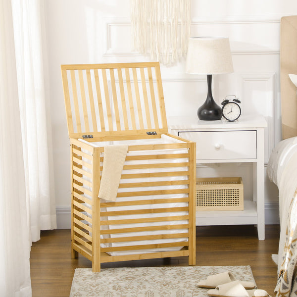 English Elm HOMCOM Bamboo Laundry Hamper with Lid and Removable Liner, 53L Space-Saving Natural Basket, Stylish Organizer W2225P157901