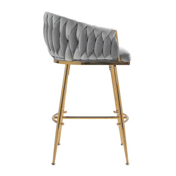 English Elm 26'' Velvet Counter Height Bar Stools Set of 2 with Hand-Wave Back, Gold Chrome Base, Plush Cushion Grey W2215P147901
