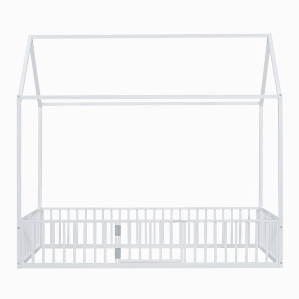 English Elm Twin Metal House Bed with Roof, Fence & Door — Enclosed Playful Twin Frame for Imaginative Kids Sleeps White MF315932AAK