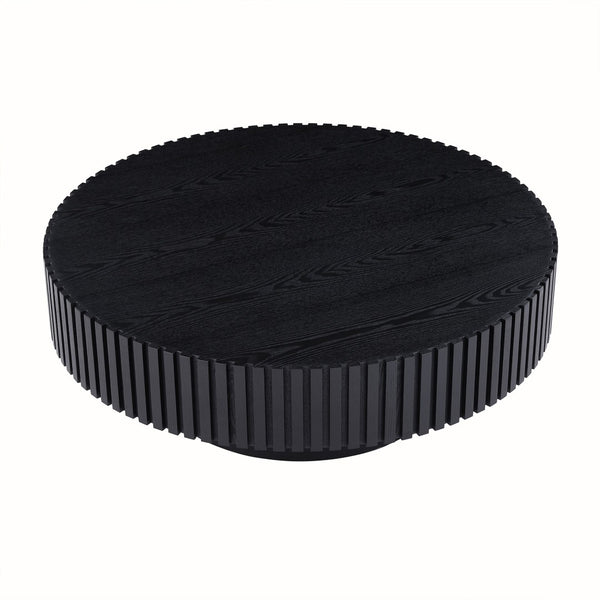 English Elm Black Round Drum Pedestal Coffee Table Matte Mdf Modern Base for Living Room W876P252816