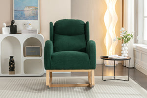 English Elm 049-teddy Plush Wingback Rocking Chair Solid Wood Base Nursery and Living Room Comfort Green W527P147431