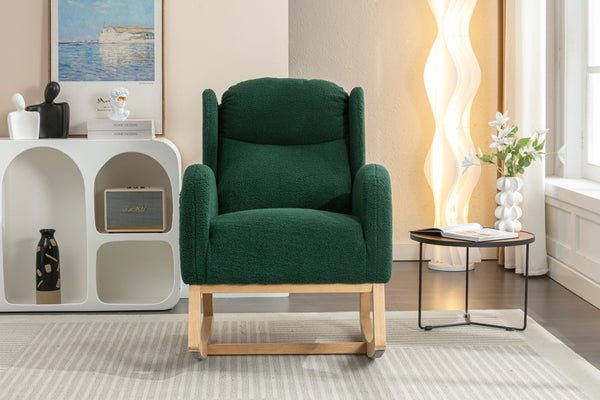 English Elm 049-teddy Plush Wingback Rocking Chair Solid Wood Base Nursery and Living Room Comfort Green W527P147431
