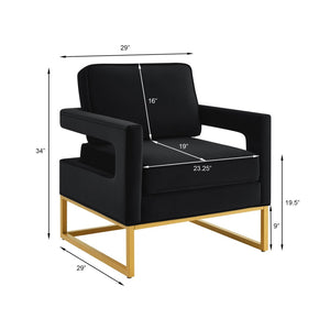 English Elm Modern Velvet Accent Chair with Gold Iron Base Open Arms Glam Living Room Seat Black W2186P148522