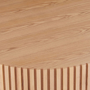 English Elm Natural Ash Tone Round Drum Coffee Table Handcrafted Relief Mdf for Living Room W876P188696