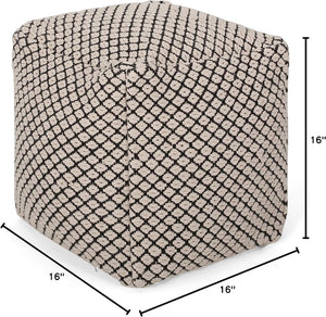 English Elm Christopher Knight Home® - WOVEN Cotton Pouf Black+Natural Handwoven Boho Cube 18" Breathable Cotton Cover Removable Zippered 68220.00