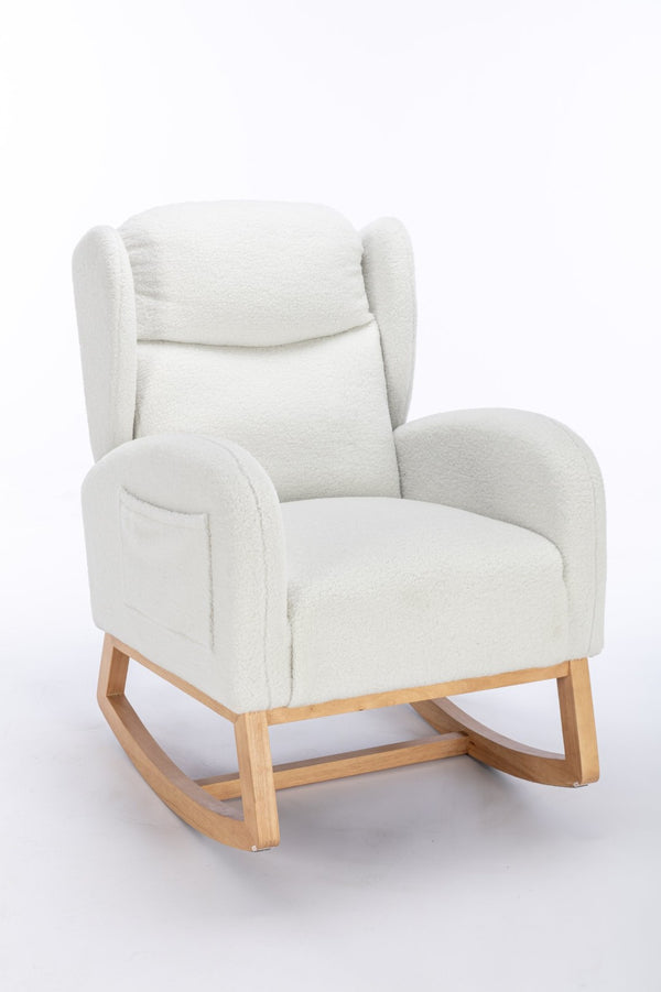 English Elm 049-teddy Plush Wingback Rocking Chair Solid Wood Base Nursery and Living Room Comfort Ivory W527P147427